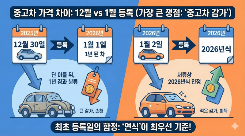 2025년 연말 신차 구매 가이드: 12월 vs 1월 등록, 당신의 지갑을 지키는 최적의 시점은? 2 #연말신차구매, #12월1월등록차이, #중고차감가기준, #2025자동차할인, #2026전기차보조금
