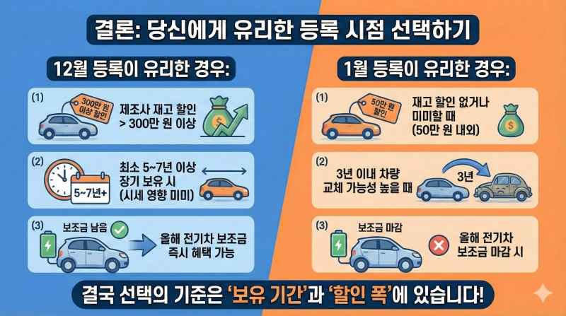 2025년 연말 신차 구매 가이드: 12월 vs 1월 등록, 당신의 지갑을 지키는 최적의 시점은? 3 #연말신차구매, #12월1월등록차이, #중고차감가기준, #2025자동차할인, #2026전기차보조금