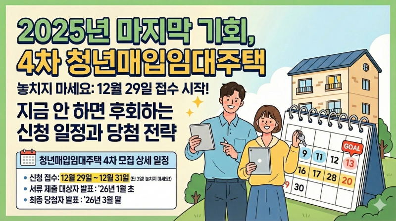 2025년 마지막 기회, 4차 청년매입임대주택 놓치지 마세요: 12월 29일 접수 시작! 2 청년매입임대주택, 2025년 4차 모집, LH 청약, 매입임대 자격, 1인 가구 소득기준