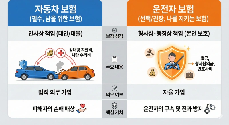 운전자 보험 필요성, 자동차 보험 차이, 12대 중과실, 변호사 선임비용 자기부담금, 교통사고 처리 지원금, 민식법 벌금, 형사 합의금, 2026 보험 개정, 운전자보험 특약, 교통사고 처벌