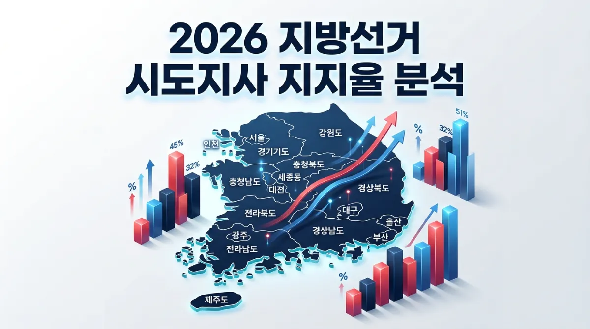 2026년 지방선거 시도지사 지지율 여론조사 결과 및 17개 시도 판세 분석 총정리 인포그래픽