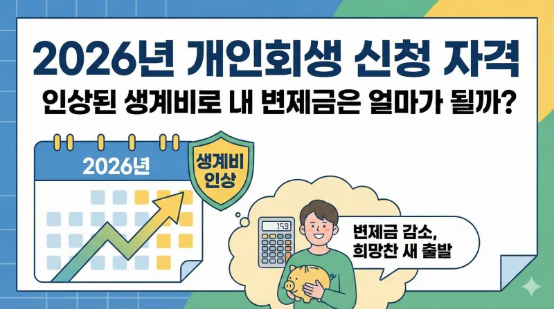 개인회생 신청 자격, 2026년 개인회생, 최저생계비, 변제금 계산, 소득 기준, 부채 한도, 개인회생 기각 사유, 채무 탕감, 개인회생 상담, 1인 가구 생계비