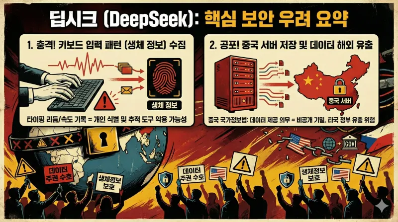 딥시크는 왜 11개국에서 금지되었을까? 보안 우려와 규제 이유 총정리 1 딥시크 금지 이유, 딥시크 보안 문제, DeepSeek 규제, 딥시크 개인정보, 중국 AI 위험성, 딥시크 미국 금지, 딥시크 한국 제한, AI 데이터 유출, 딥시크 키보드 패턴, 소버린 AI