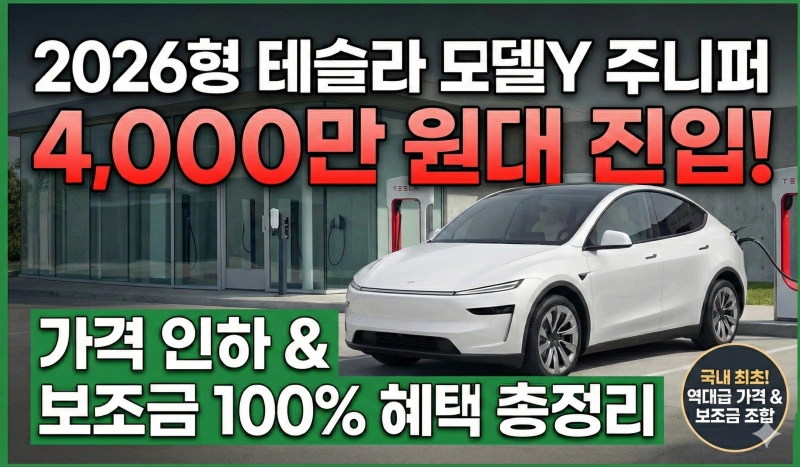 테슬라 모델Y 주니퍼, 모델Y 주니퍼 가격, 전기차 보조금 100%, 모델Y 주니퍼 주행거리, 테슬라 가격 인하, 2026 전기차 보조금, 모델Y RWD 주니퍼, 테슬라 주니퍼 사양, 모델Y 서스펜션 개선, 테슬라 코리아 할인