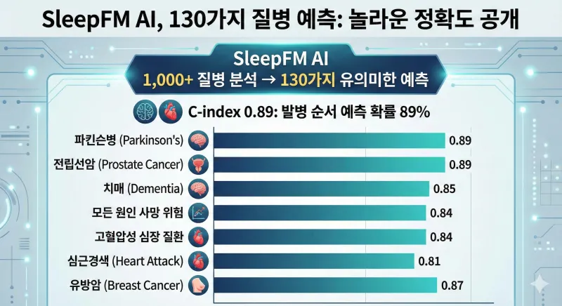 SleepFM, 스탠포드 의대 AI, 수면 데이터 질병 예측, 수면 다원 검사 AI, 디지털 헬스케어, 치매 예측 AI, 심혈관 질환 예측, Nature Medicine 수면 연구, AI 헬스 모니터링, 미래 의료 기술