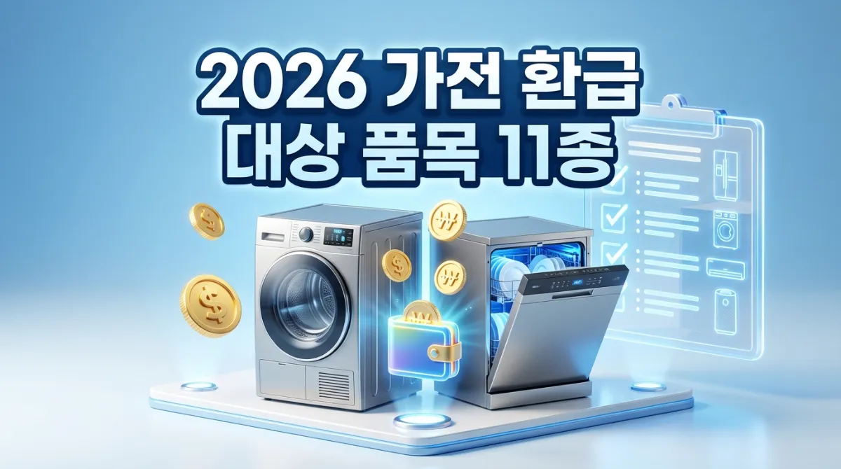 2026 고효율 가전제품 환급 대상 품목 11종 리스트 식기세척기 추가 및 건조기 30만원 환급 안내