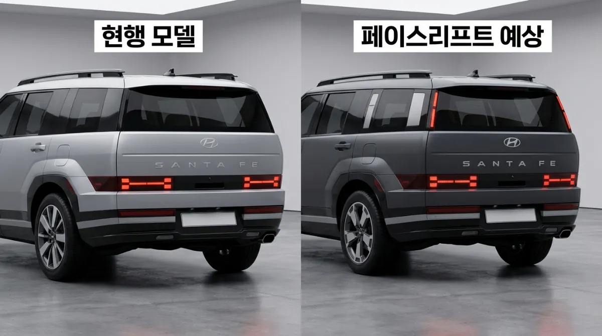 2026 싼타페 페이스리프트 후면 디자인 비교