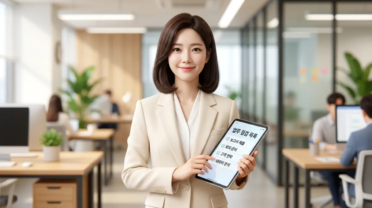 신혼부부 보험 정리 방법 여성이 태블릿으로 확인